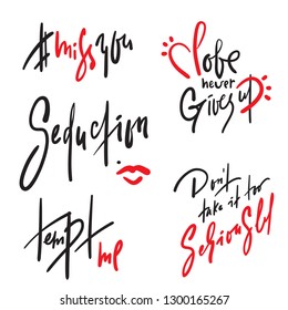 Set of simple love phrases. Hand drawn beautiful lettering. Valentine's day love collection. Perfect for valentine day, wedding and birthday card, stickers, stamp, print design. Elegant vector writing