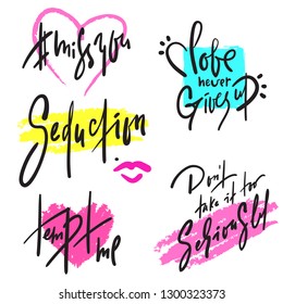 Set of simple love phrases. Hand drawn beautiful lettering. Valentine's day love collection. Perfect for valentine day, wedding and birthday card, stickers, stamp, print design. Elegant vector writing