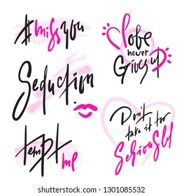 Set of simple love phrases. Hand drawn beautiful lettering. Valentine's day love collection. Perfect for valentine day, wedding and birthday card, stickers, stamp, print design.Elegant vector writing.