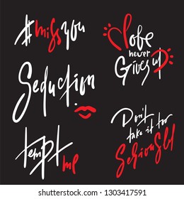 Set of simple love phrases. Hand drawn beautiful lettering. Valentine's day love collection. Perfect for valentine day, wedding and birthday card, stickers, stamp, print design. Elegant vector writing