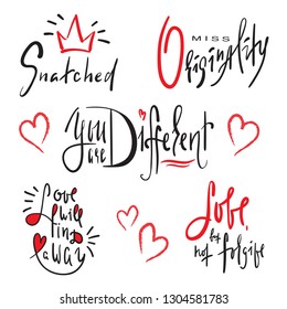 Set of simple love phrases. Hand drawn beautiful lettering. Valentine's day love collection. Perfect for valentine day, wedding and birthday card, stickers, stamp, print design. Elegant vector writing