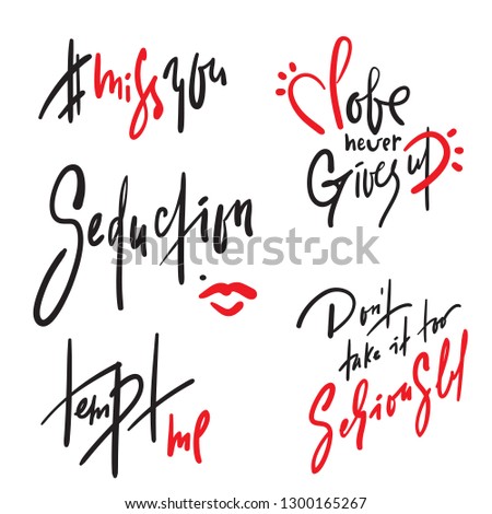 Set of simple love phrases. Hand drawn beautiful lettering. Valentine's day love collection. Perfect for valentine day, wedding and birthday card, stickers, stamp, print design. Elegant vector writing