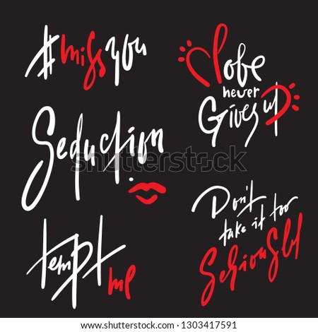 Set of simple love phrases. Hand drawn beautiful lettering. Valentine's day love collection. Perfect for valentine day, wedding and birthday card, stickers, stamp, print design. Elegant vector writing