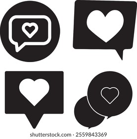 Set of simple love SMS icons - letters, envelopes, hearts. Contour signs, symbols, and buttons for online communication, dating sites, virtual love, online.