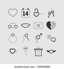 Set of simple lovely icons for St. Valentine's Day