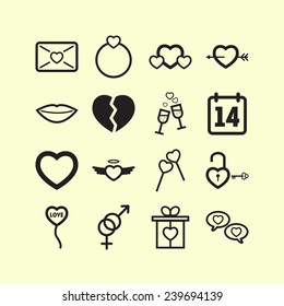 Set of simple lovely icons for St. Valentine's Day