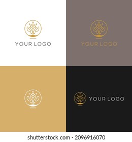 Set simple luxury elegant gold logo. With nature or eco theme.