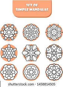 Set of simple mandala for beginners, childrens, kids