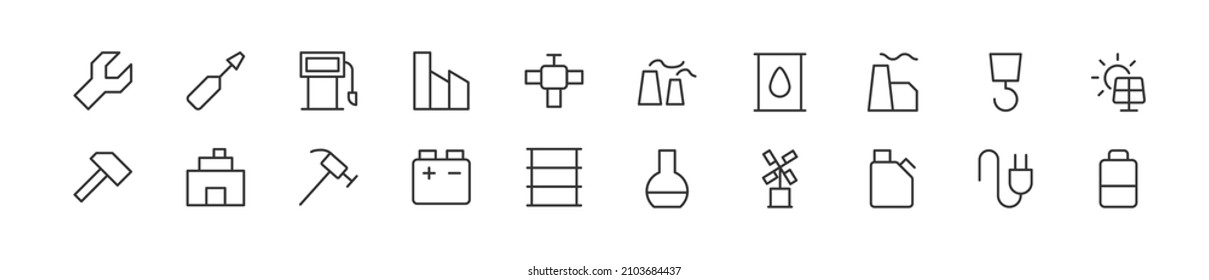 Set of simple manufacturing line icons. Outline stroke object. Linear signs pack. Perfect for web apps and mobile.