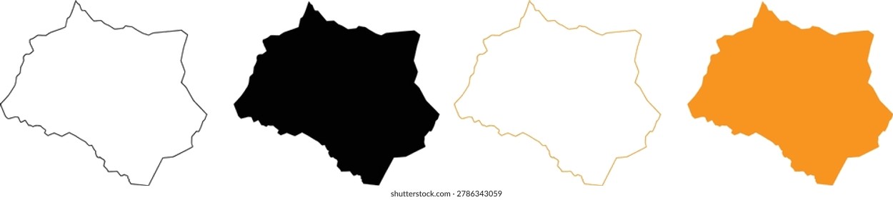 Set of simple map shapes of durango state in mexico with outline and solid color versions Vector