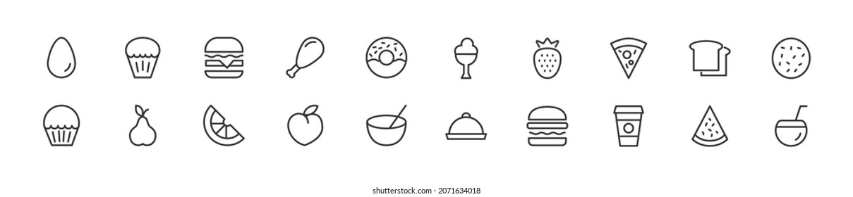 Set of simple meal line icons. Outline stroke object. Linear signs pack. Perfect for web apps and mobile.