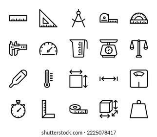 Set of simple measure line icons. Outline stroke object. Linear signs pack. Perfect for web apps and mobile.