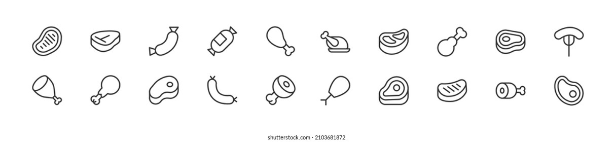 Set of simple meat line icons. Outline stroke object. Linear signs pack. Perfect for web apps and mobile.