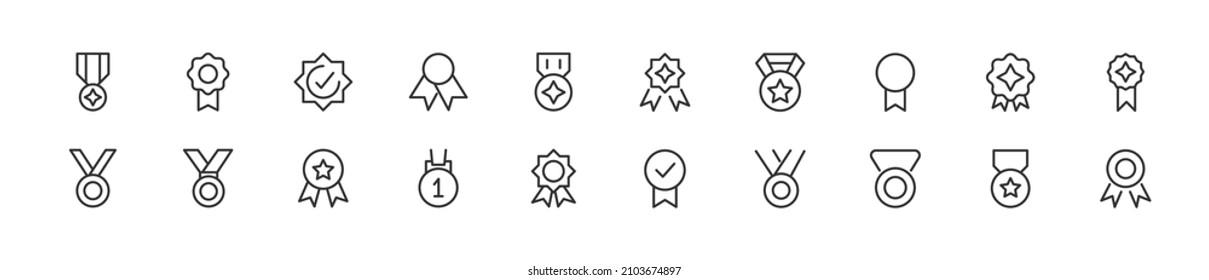 Set of simple medal line icons. Outline stroke object. Linear signs pack. Perfect for web apps and mobile.