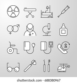 Set of simple Medical, Hospital, Healthcare professional and medical equipment thin line vector icon. Editable stroke. Pixel perfect icons. Material design. Premium quality outline symbol collection.