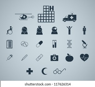 Set of simple medical icons for text decoration. Vector image.