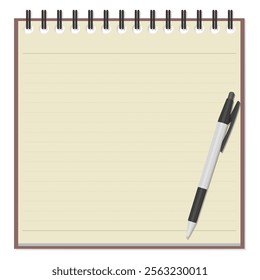 A Set of Simple Memo Pad and Ballpoint Pen, Spiral Notebook
