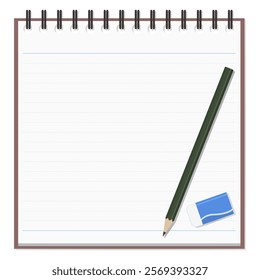 A Set of Simple Memo Pad, Pencil, and Eraser, Spiral Notebook