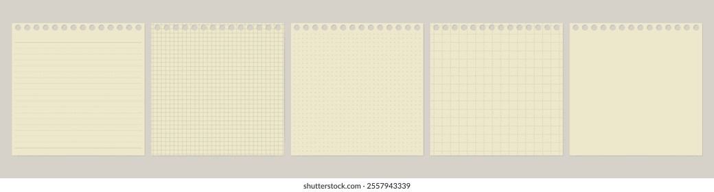 A set of simple memo paper, lined, ruled, grid, plain, Hole-punched memo paper