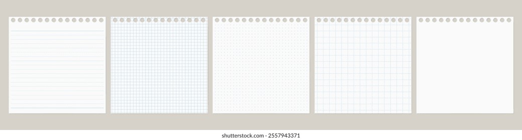 A set of simple memo paper, lined, ruled, grid, plain, Hole-punched memo paper