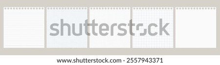 A set of simple memo paper, lined, ruled, grid, plain, Hole-punched memo paper