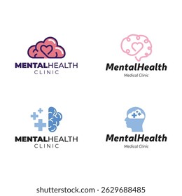 Set of Simple Mental Health Logo Design. Psychology Therapy Logo, Icon, Symbol, Vector, Design Inspiration.