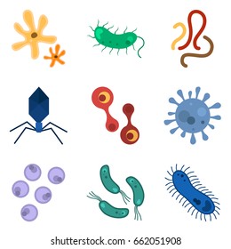 Set of simple microbes color flat icons for web and mobile design