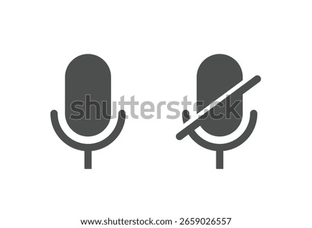 Set of simple microphone icons showcasing enabled and disabled microphone. Vector illustration. 