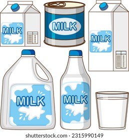 Conjunto de dibujos animados de leche simples ilustraciones aisladas