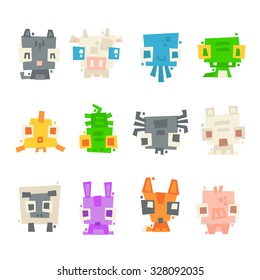 set of simple minimal flat animal characters for use in design