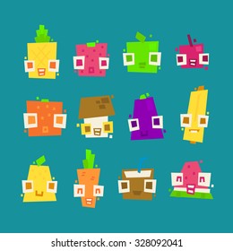 set of simple minimal flat fruit characters for use in design