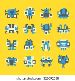 set of simple minimal flat robot characters for use in design
