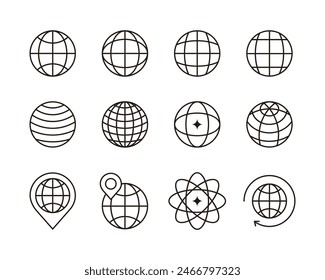 Set of simple and minimal line icons of global and world concepts.