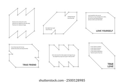 Set of simple and minimal style line frame border illustrations. Typographic design templates on geometric and abstract shape border line background.