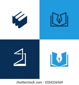 Set of simple minimalistic logotypes of books. Book store logos