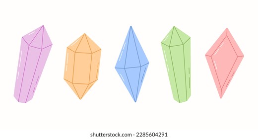 Conjunto de simples cristales, gemas y minerales mágicos minimalistas. Piedras preciosas y joyas. Ilustración del vector