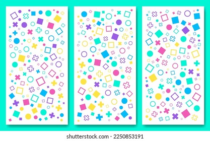 Un conjunto de formas simples y minimalistas, sin inconvenientes. Diseño Memphis, Colección de moda vectorial geométrica
