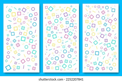 Un conjunto de formas simples y minimalistas, sin inconvenientes. Diseño Memphis, Colección de moda vectorial geométrica