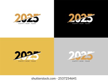 Conjunto de simple efecto de texto moderno de año nuevo 2025. Lo mejor para el diseño de vacaciones de año nuevo 2025, volantes, calendario, póster, portada, tarjetas de felicitación, invitación, calendarios, Anuncio. Ilustración vectorial