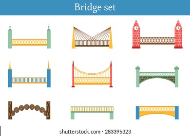 Set of simple modern colorful bridge icons for your design