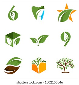 set of simple modern green ecology logo