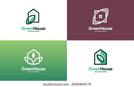 Set of Simple Modern Outline Green House logo designs concept vector, Eco Real Estate logo designs symbol icon