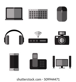 Set of simple monochrome devices flat icons on white background vector illustration