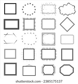 Set of simple monochrome frames. Vector frame set. Collection of minimal blank templates to decorate text. 