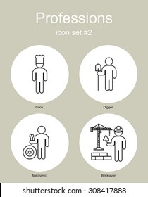 Set of simple monochrome icons of various professions. Editable vector illustration.