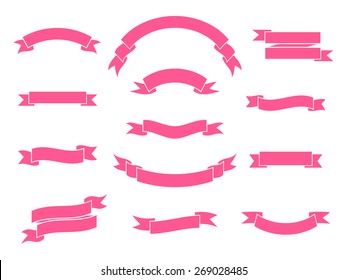 Set of simple monochrome ribbon banners. Vector illustration. 