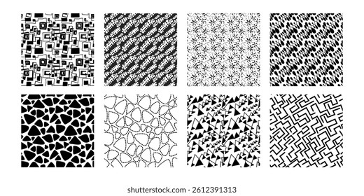 Set of simple monochrome seamless patterns.