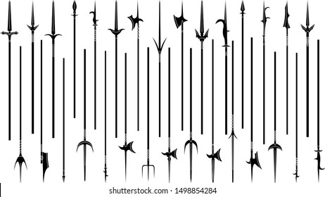 Set von einfachen monochromen Vektorillustrationen von Lanzen und Halberds.