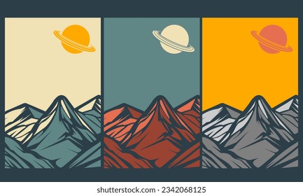 SET SIMPLE MONUTAIN LANDSCAPE ILLUSTRATION