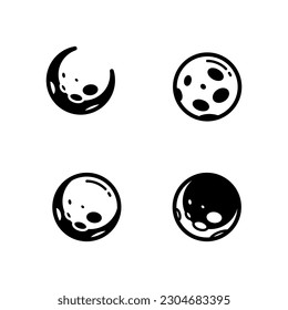 set of simple moon icon illustration vector, moon symbol collection